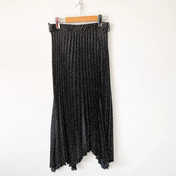 Zara Black White Pleated  Satin Effect Polka Dot Print Midi Skirt Bloggers Fav S - Picture 6 of 11